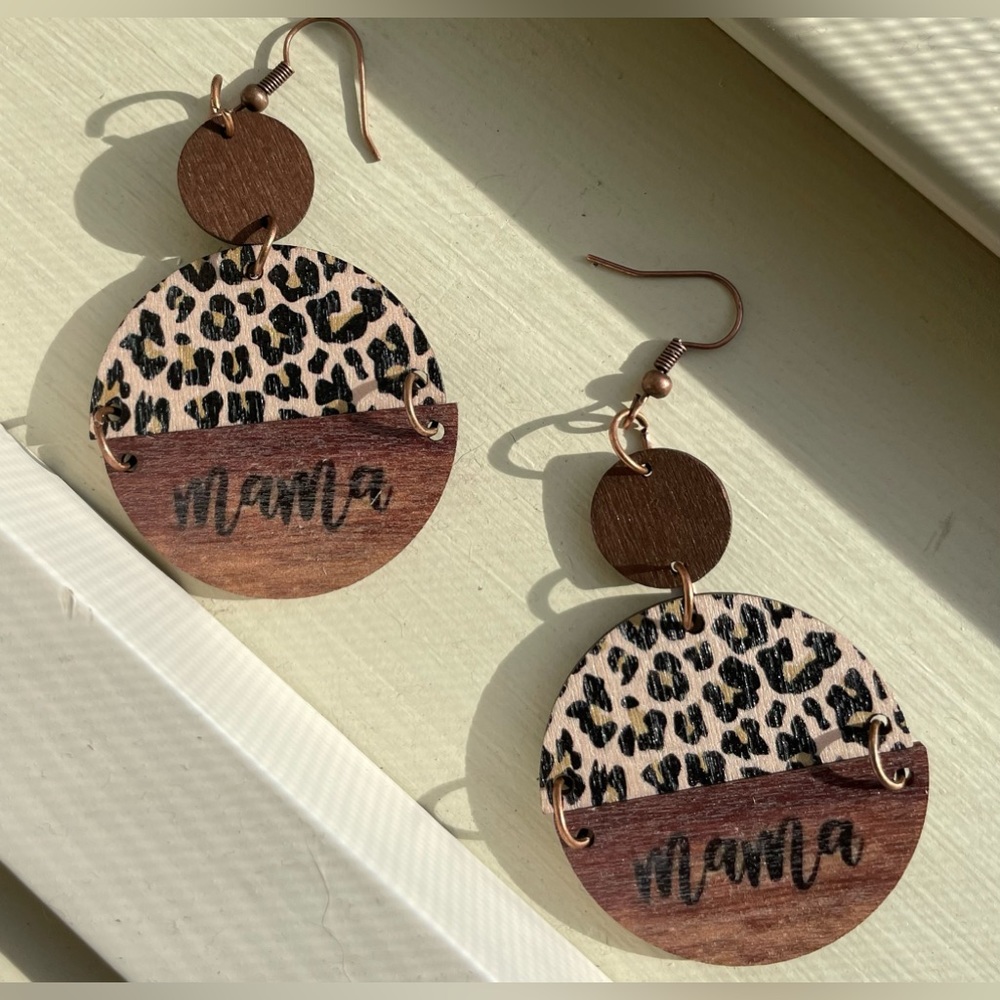 BoHo Earrings Wooden Mama Leopard Print Lightweight Jewelry NIP Mother’s Day